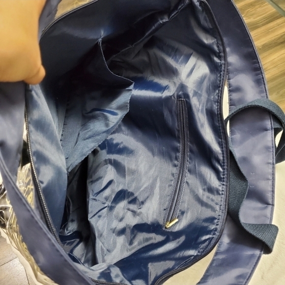 Large Navy Gold Geometric Print PVC Clear Beach Tote Bag - Picture 3 of 8